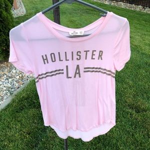 Pink and gold hollister logo tee shirt